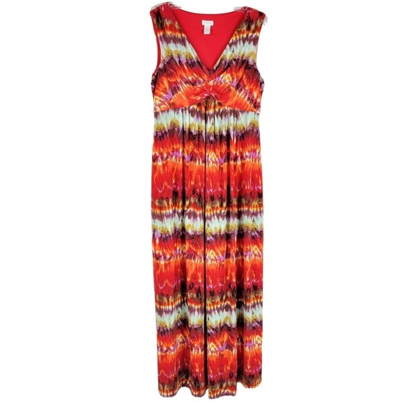 Chico's Women’s Dopamine Tie Dye Bohemian Casual Sleeveless V Neck Maxi Dress 0 - Picture 3 of 9